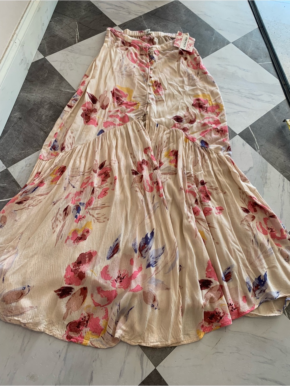 Billabong Cream Maxi Skirt with Pink Floral Print